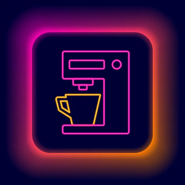 Glödande neon linje Kaffemaskin ikon isolerad på svart bakgrund. Färgstarkt skisskoncept. Vektor — Stock vektor