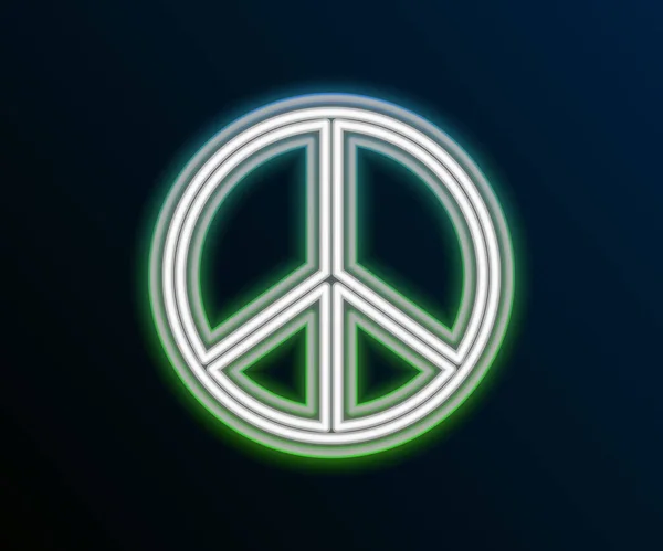 Brillante línea de neón Icono de paz aislado sobre fondo negro. Símbolo hippie de paz. Concepto de esquema colorido. Vector — Vector de stock