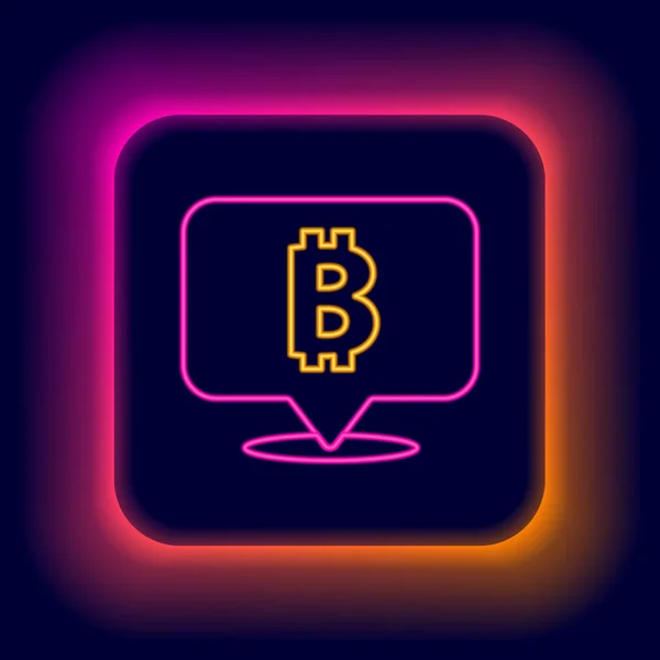 Linea al neon luminoso Cryptocurrency moneta icona Bitcoin isolato su sfondo nero. Una moneta da due soldi. Blockchain basato cripto valuta sicura. Concetto di contorno colorato. Vettore — Vettoriale Stock