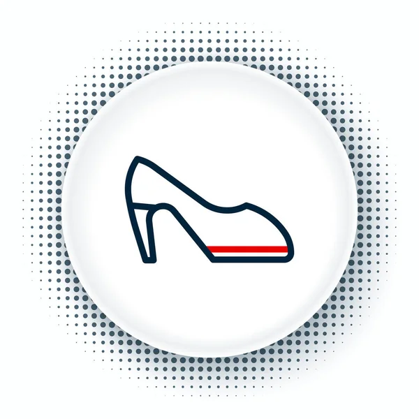 Sepatu wanita garis dengan ikon tumit tinggi terisolasi di latar belakang putih. Konsep garis luar berwarna. Vektor - Stok Vektor
