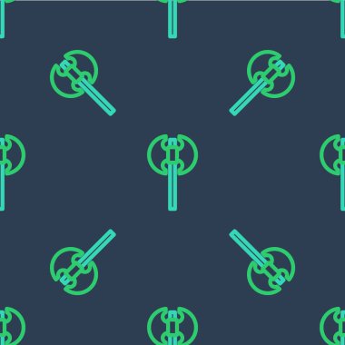 Çizgi Ortaçağ balta simgesi mavi arka planda izole edilmiş pürüzsüz desen. Savaş baltası, cellat baltası. Ortaçağ silahı. Vektör