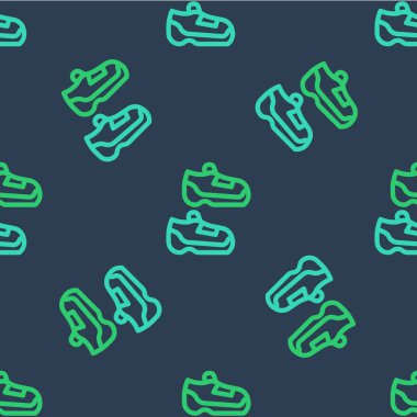 Spor ayakkabıları antrenman için, ikonu çalıştırmak için mavi arka planda izole edilmiş kusursuz desen. Spor ayakkabılar. Vektör