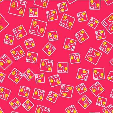 Line Route konum simgesi kırmızı arkaplanda izole edilmiş pürüzsüz desen. Tren yolu güzergahının başlangıç noktası GPS ve tire çizgisi olan yolu. Vektör