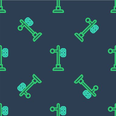 Line Train trafik ışığı simgesi mavi arka planda izole edilmiş. Trenlerin hareketlerini düzenlemek için demiryolu için trafik ışıkları. Vektör