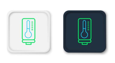 Meteoroloji çizgisi termometresi beyaz zemin üzerinde izole edilmiş ısı ve soğuk ikonu ölçüyor. Termometre termometresi sıcak ya da soğuk hava gösteriyor. Renkli taslak konsepti. Vektör