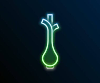 Parlayan neon çizgisi, siyah arkaplanda izole edilmiş taze yeşil soğan ikonu. Renkli taslak konsepti. Vektör