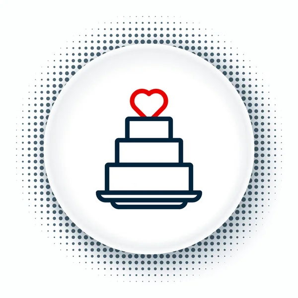 Línea Pastel de boda con icono del corazón aislado sobre fondo blanco. Concepto de esquema colorido. Vector — Archivo Imágenes Vectoriales