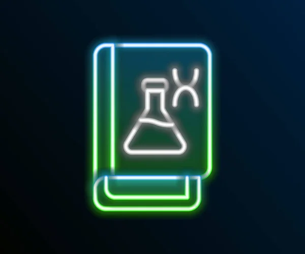 Leuchtende Leuchtschrift Gentechnik Buch Symbol isoliert auf schwarzem Hintergrund. DNA-Symbol. Buntes Rahmenkonzept. Vektor — Stockvektor