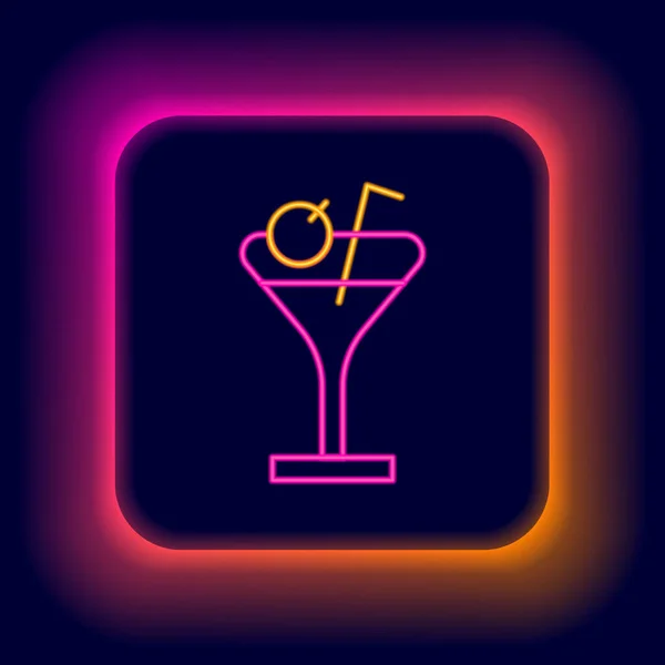 Ragyogó neon vonal Martini üveg ikon elszigetelt fekete alapon. Koktél ikon. Borosüveg ikon. Színes vázlat koncepció. Vektor — Stock Vector