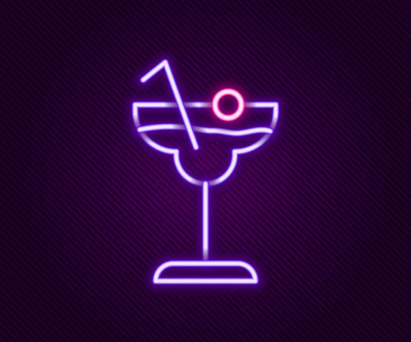 Brillante línea de neón Icono de cóctel y bebida alcohólica aislado sobre fondo negro. Concepto de esquema colorido. Vector — Vector de stock