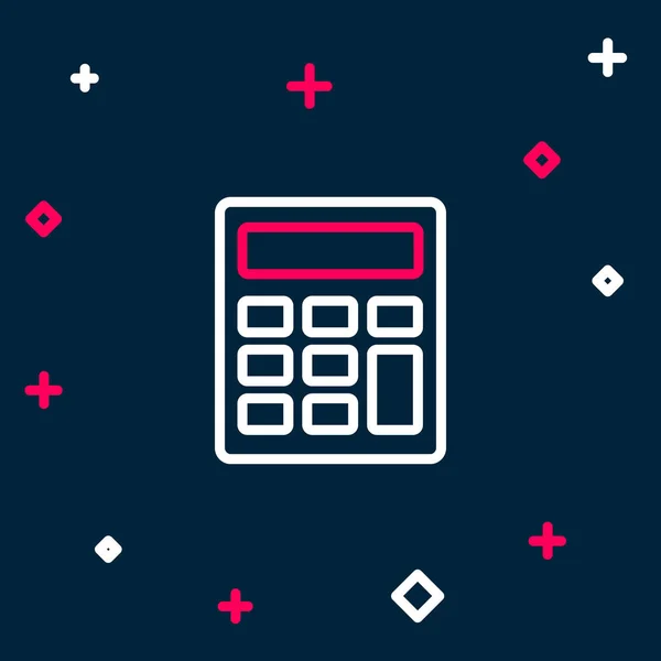 Line Calculator pictogram geïsoleerd op blauwe achtergrond. Boekhoudkundig symbool. Bedrijfsberekeningen wiskunde onderwijs en financiën. Kleurrijk concept. Vector — Stockvector