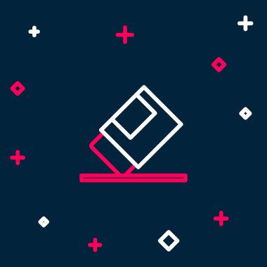 Mavi arkaplanda izole edilmiş çizgi silgi ya da kauçuk simgesi. Renkli taslak konsepti. Vektör