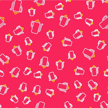 Geleneksel Çin çay seremonisi ikonu kırmızı arka planda izole edilmiş pürüzsüz desen. Fincanlı çaydanlık. Vektör