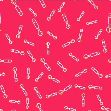 Çizgi ölçme kaşığı simgesi kırmızı arkaplanda izole edilmiş. Vektör