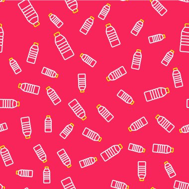 Bir şişe su ikonu kırmızı arka planda izole edilmiş. Soda su içme tabelası. Vektör