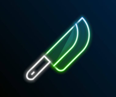 Parlayan neon çizgili bıçak simgesi siyah arkaplanda izole edildi. Çatal bıçak sembolü. Mutlu Cadılar Bayramı Partisi. Renkli taslak konsepti. Vektör