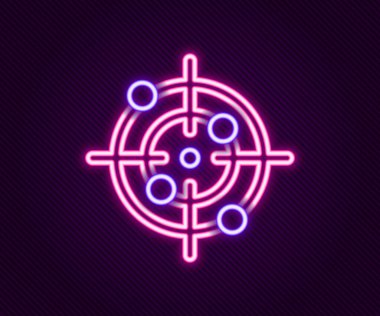 Parlayan neon hattı hedef spor simgesi siyah arkaplanda izole edildi. Atış mesafesi ya da atış mesafesi için sayıları olan temiz bir hedef. Renkli taslak konsepti. Vektör