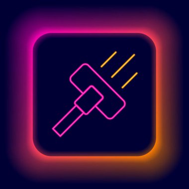 Parlayan neon hattı elektrik süpürgesi ikonu siyah arkaplanda izole edildi. Renkli taslak konsepti. Vektör