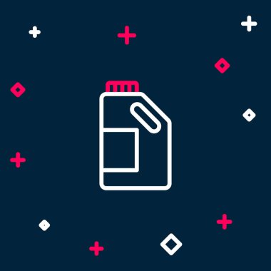 Çamaşır deterjanı, çamaşır suyu, bulaşık deterjanı ya da mavi arka planda izole edilmiş başka bir temizlik malzemesi için çizgi plastik şişe. Renkli taslak konsepti. Vektör