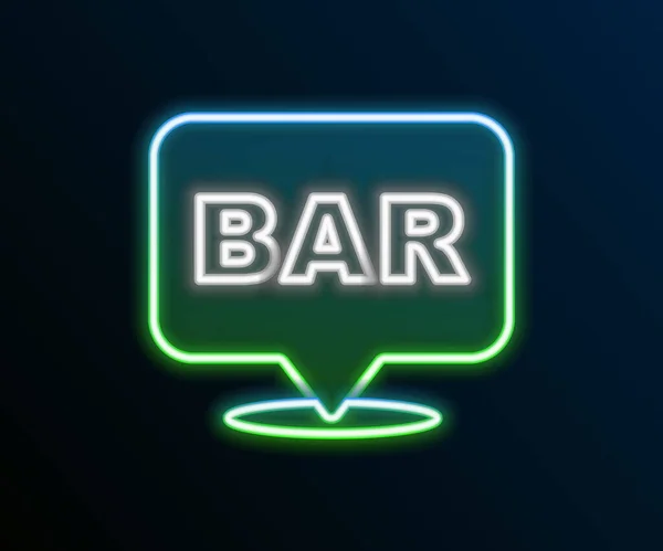 Línea de neón brillante Icono de ubicación de la barra de alcohol o cerveza aislado sobre fondo negro. Símbolo de bebida, pub, club, bar. Concepto de esquema colorido. Vector — Vector de stock