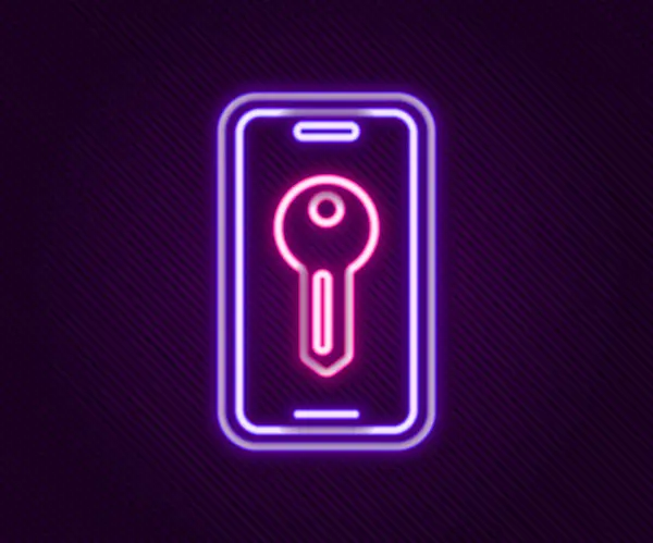 Ragyogó neon vonal Intelligens kulcs ikon elszigetelt fekete háttérrel. Színes vázlat koncepció. Vektor — Stock Vector
