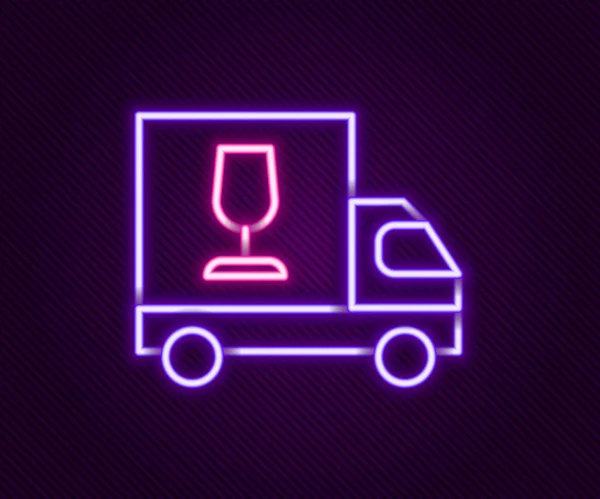 Świecące neon linii ikona Wine Truck izolowane na czarnym tle. Szybka dostawa. Kolorowy koncept. Wektor — Wektor stockowy