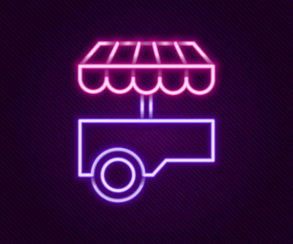 Leuchtende Neon-Linie Fast-Street-Food-Wagen mit Markise Symbol isoliert auf schwarzem Hintergrund. Stadtkiosk. Buntes Rahmenkonzept. Vektor — Stockvektor