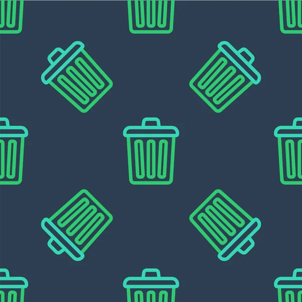 Линия мусорный бак иконка изолированный бесшовный узор на синем фоне. Знак мусорного бака. Reycle basket icon. Значок офисного мусора. Вектор — стоковый вектор