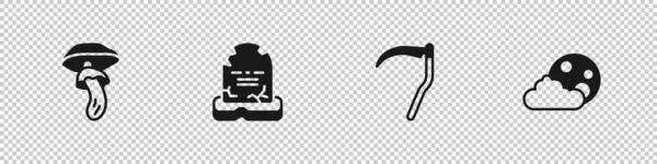 Psilocybinキノコ、 RIPが書かれたTombstone 、 ScytheとMoon 、星のアイコンを設定します。ベクトル — ストックベクタ