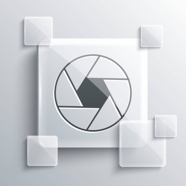 Gri Kamera deklanşör simgesi gri arkaplanda izole edildi. Kare cam paneller. Vektör