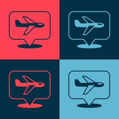 Pop Art Plane simgesi renk arkaplanında izole edildi. Uçan uçak ikonu. Uçak tabelası. Vektör