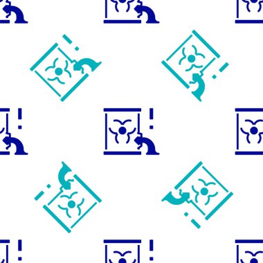 Varil simgesindeki mavi radyoaktif atık beyaz arka planda izole edilmiş pürüzsüz desen. Radyoaktif ve zehirli maddeli fıçı dökülüyor. Vektör