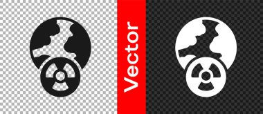 Kara Gezegen Dünyası ve radyasyon sembolü simgesi şeffaf arkaplanda izole edilmiş. Çevresel konsept. Vektör