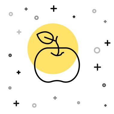 Siyah çizgi Apple simgesi beyaz arkaplanda izole edildi. Fazla kilolu. Sağlıklı diyet menüsü. Fitness diyeti elması. Rastgele dinamik şekiller. Vektör