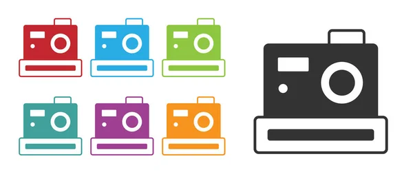 Zwart fotocamera pictogram geïsoleerd op witte achtergrond. Foto camera. Digitale fotografie. Stel pictogrammen kleurrijk. Vector — Stockvector