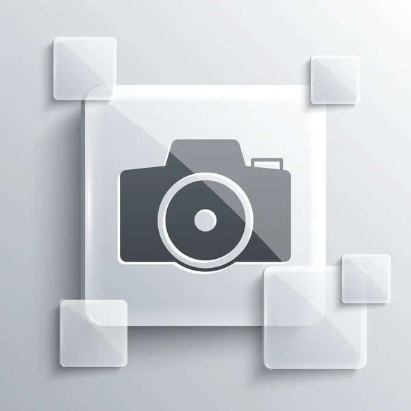 Grey Photo camera icon isolated on grey background. Foto camera. Digital photography. Square glass panels. Vector — Stock Vector