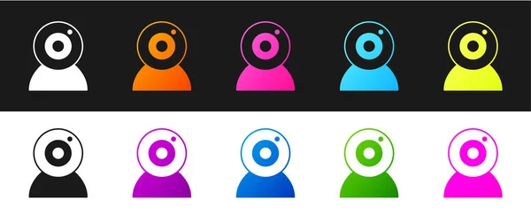 Set Web camera icon isolated on black and white background. Chat camera. Webcam icon. Vector — Stock Vector
