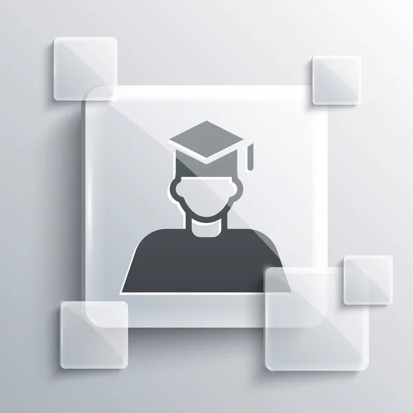 Grijs Graduate en graduatie cap pictogram geïsoleerd op grijze achtergrond. Vierkante glazen panelen. Vector — Stockvector