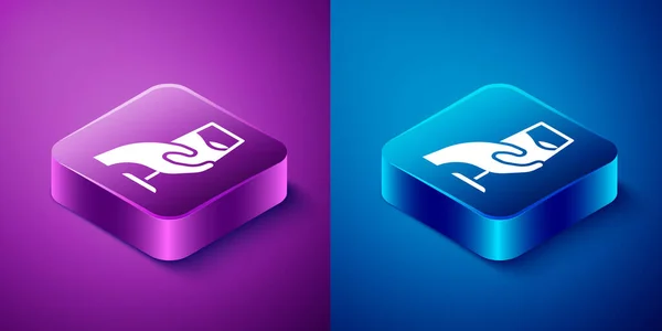 Isometric Wine tasting, degustation icon isolated on blue and purple background. Sommelier. Smells of wine. Square button. Vector — Stock vektor