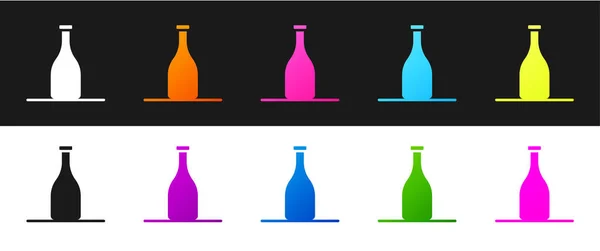 设置酒瓶图标隔离在黑色和白色背景.B.病媒 — 图库矢量图片