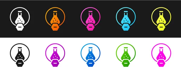 Zestaw probówka i kolba chemiczna laboratoryjna ikona badania izolowana na czarno-białym tle. Szkło laboratoryjne. Wektor — Wektor stockowy