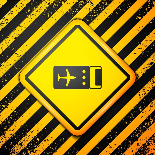 Icono del billete de Black Airline aislado sobre fondo amarillo. Billete de avión. Señal de advertencia. Vector — Archivo Imágenes Vectoriales