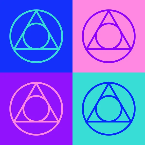Pop art line Trojúhelník matematika ikona izolované na barevném pozadí. Vektor — Stockový vektor
