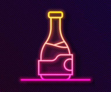 Parlayan neon hattı. Siyah arka planda izole edilmiş şarap ikonu. Vektör