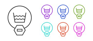 Siyah çizgi, beyaz arkaplanda yalıtılmış çamaşır ikonu. Simgeleri renklendirin. Vektör