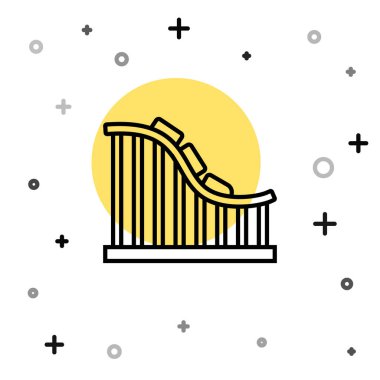 Beyaz arka planda siyah çizgi roller coaster ikonu izole edildi. Eğlence parkı. Çocuklar için eğlence parkı, eğlence parkı. Rastgele dinamik şekiller. Vektör
