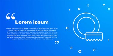 Beyaz çizgi yıkama ikonu mavi arka planda izole edilmiş. Bulaşık yıkama ikonu. Bulaşık makinesi tabelası. Masa takımı tabelası temiz. Vektör