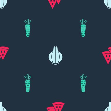 Karpuz, soğan ve havucu pürüzsüz bir kalıba sokun. Vektör