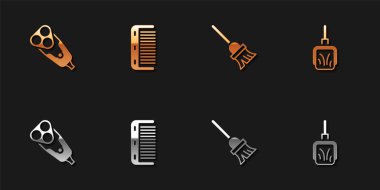 Elektrikli tıraş bıçağı, saç fırçası, paspas ve faraş simgesini ayarla. Vektör