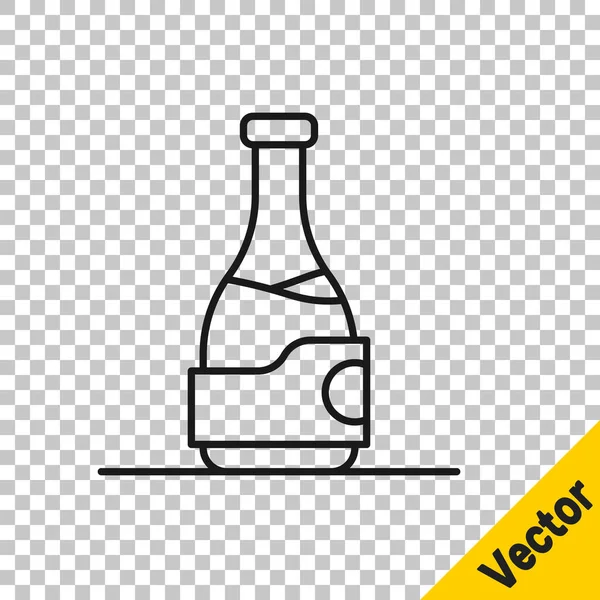 Línea negra Icono de botella de vino aislado sobre fondo transparente. Vector — Vector de stock